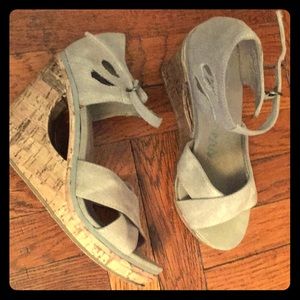Gray Canvas Skechers wedge sandals